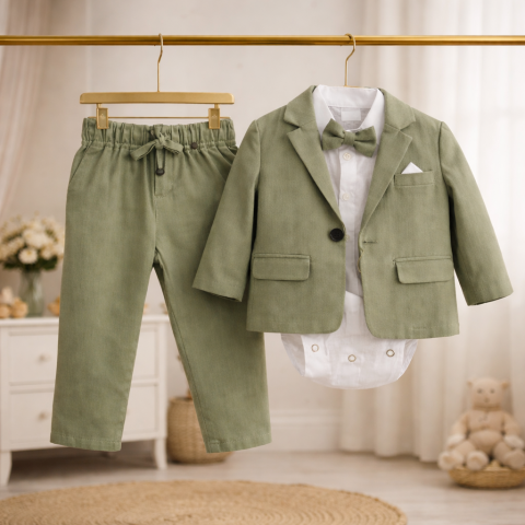 Costum elegant bebe verde baieti Terry [1]