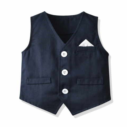 Costum elegant bleumarine cu vestuta si papion [6]