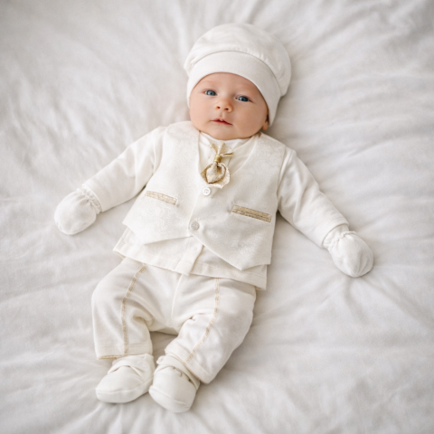 Costumase baieti - Costum nou nascuti baieti 7 piese elegant alb Babylia