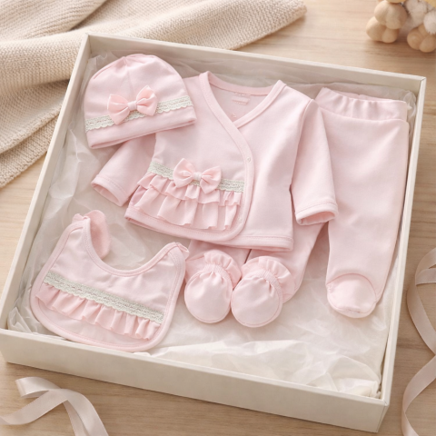 Seturi nou nascuti (0-3 luni) - Costum Serde Baby 0-3 luni 5 piese cu volanase