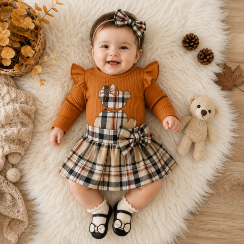 Rochite - Costumas cu body MARO si fustita in carouri - Teddy