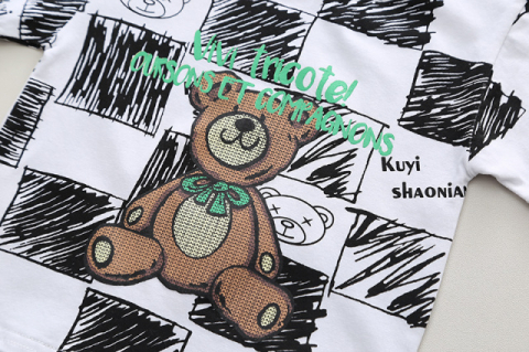 Costumas cu tricou ALB si blugi pentru baietei - Bear [5]