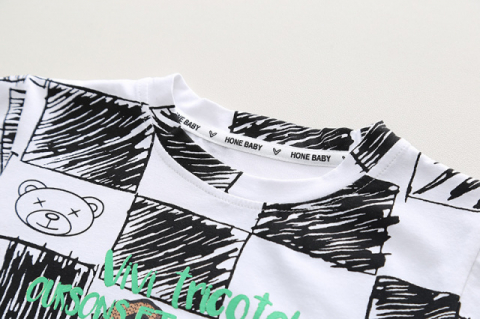 Costumas cu tricou ALB si blugi pentru baietei - Bear [4]