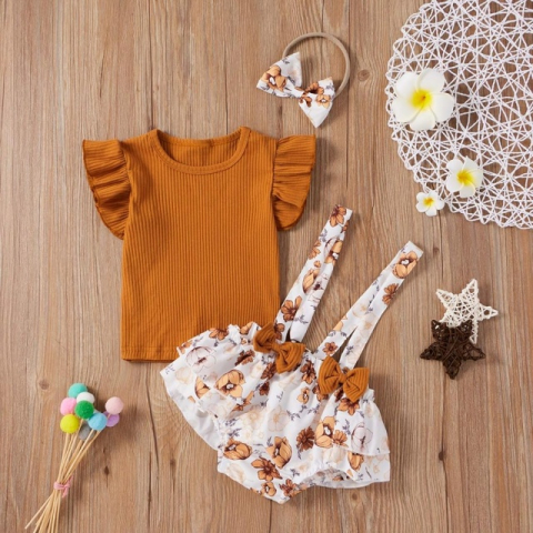 Costumase fetite - Costumas cu tricou MARO - Floricele