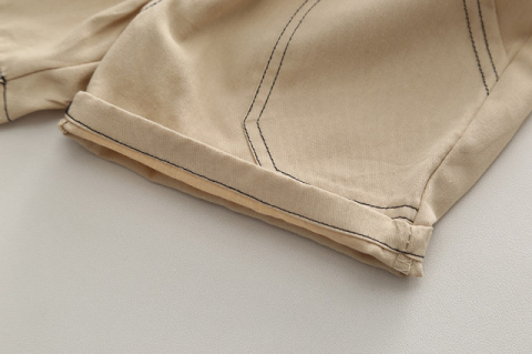 Costumas pentru baietei cu tricou tip polo in dungi verzi si IVOIRE [10]