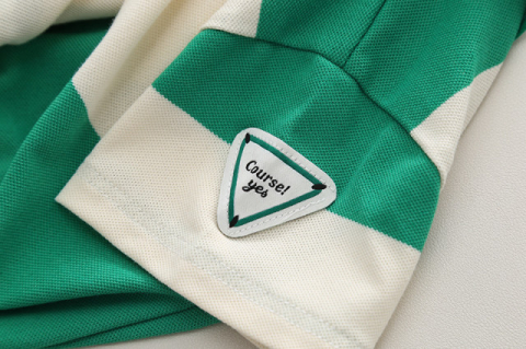 Costumas pentru baietei cu tricou tip polo in dungi verzi si IVOIRE [11]