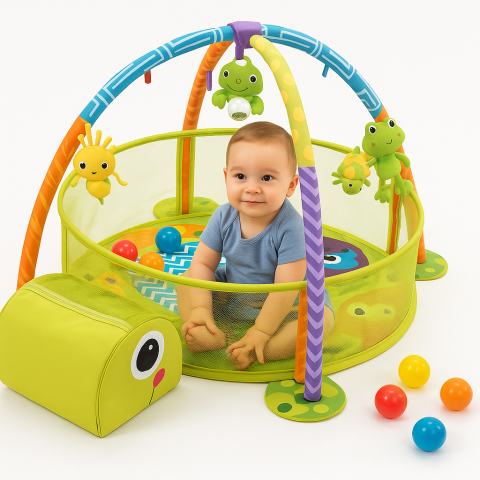 Saltelute si centre de activitati - Covoras educational cu mingi de parc pentru bebelusi in forma de broasca testoasa