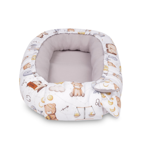Cuib bebe din muselina zodiac gri 80x45 + perna [3]