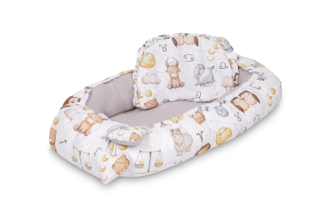 Cuib bebe din muselina zodiac gri 80x45 + perna [1]