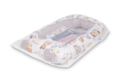 Cuib bebe din muselina zodiac gri 80x45 + perna [5]