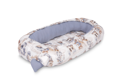 Cuib bebe din muselina cu dragoni jeans 80x45 + perna [3]