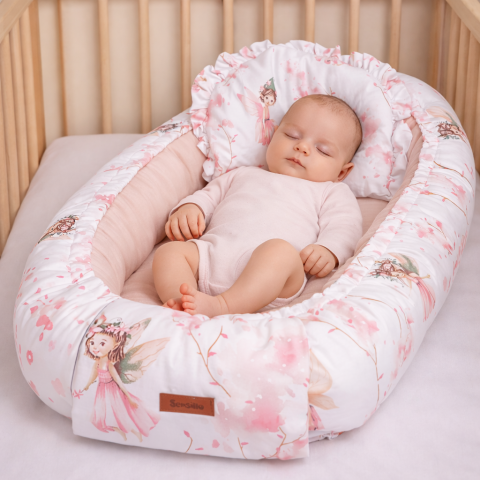 Cuibusoare - Cuib Bebelusi din Muselina BABY NEST Fairy Pink cu Pernuta