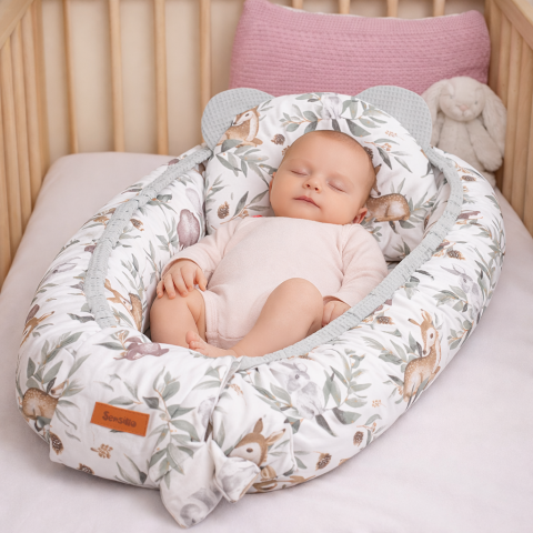 Cuibusoare - Cuib Bebelusi Waffle 80x45 Deers Mint cu Pernuta