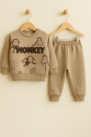 Set hanorac si pantaloni bebelusi din bumbac – Monkey [3]