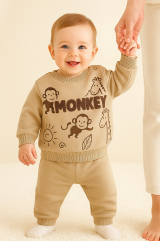 Set hanorac și pantaloni - Set hanorac si pantaloni bebelusi din bumbac – Monkey
