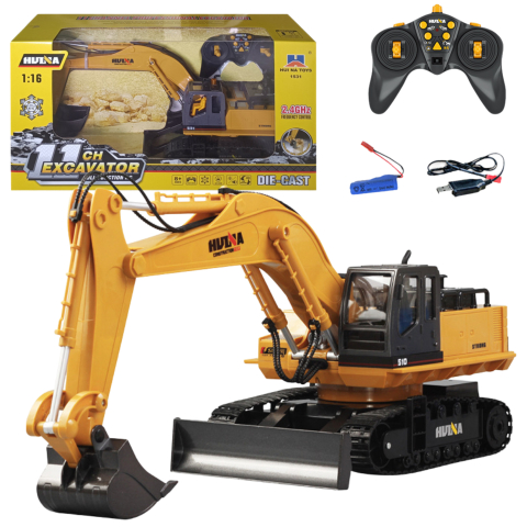 Jucarii cu telecomanda (RC) - Excavator cu telecomanda Huina 1:16 senile metal si sunete, 8 ani+