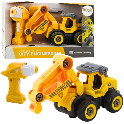 Jucarii cu telecomanda (RC) - Excavator cu telecomanda si bormasina 2 in 1 de asamblat, 3 ani+