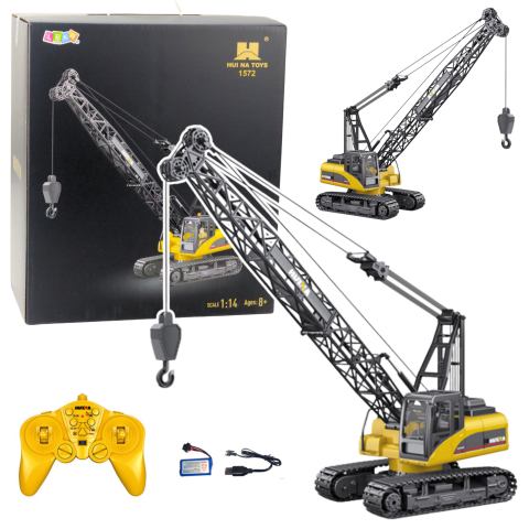 Jucarii cu telecomanda (RC) - Excavator cu telecomanda tip Macara Huina 1:14 Lumini si Sunete, 8 ani+