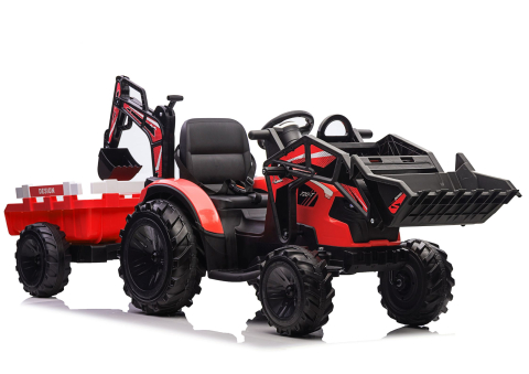 Vehicule electrice copii - Excavator electric cu remorca SX2068 rosu pentru copii, 3 ani+