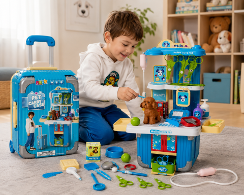 Geanta Veterinar Troller LEAN Toys cu Accesorii Ingrijire Catel Albastru 3 ani+ [4]
