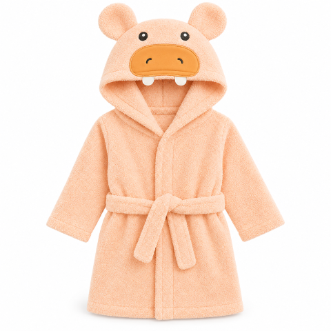 Halat copii Babydo 100% bumbac, gluga hipopotam, somon, absorbant [1]