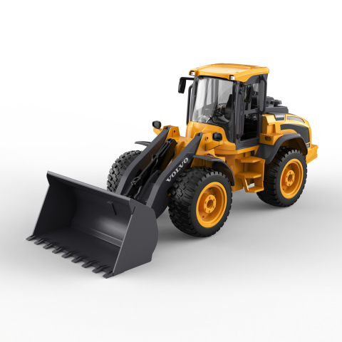 Utilaje constructii R/C - Incarcator frontal RC Volvo L50H cu licenta, Double E E569-003, 1:16, telecomanda 2.4 GHz, cupa functionala, lumini si sunete, 6 ani+