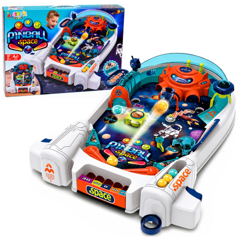 Jucarii - Joc Arcade Space Pinball LEAN Toys cu Obstacole Racheta si 8 Bile, Albastru, 3 ani+