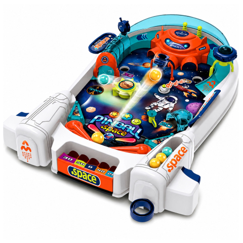 Joc Arcade Space Pinball LEAN Toys cu Obstacole Racheta si 8 Bile, Albastru, 3 ani+ [1]