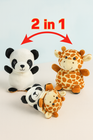 De plus - Jucărie de Plus Reversibilă 2în1 – Panda & Girafă pentru Copii