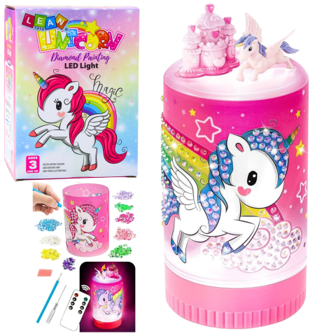 Jucarii cu telecomanda (RC) - Lampa de veghe Unicorn in borcan Diamond Painting DIY, 3 ani+