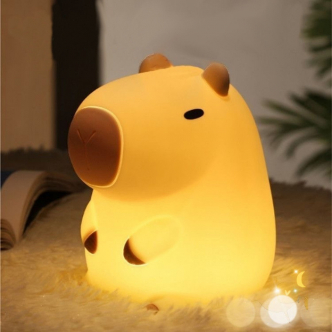 Lampi de veghe copii - Lampa noapte copii Capybara silicon cronometru 20 minute lumina calda USB portabila