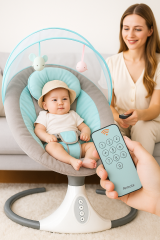 Camera Bebelusului - Leagan electric pentru bebelusi S-Y608 (balansoar automat 4 viteze, telecomanda, Bluetooth, melodii si husa lavabila)