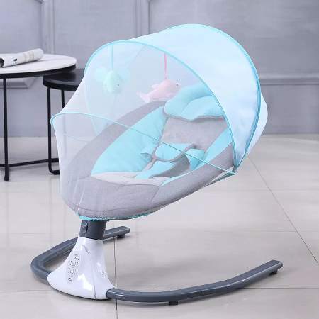 Ofertele momentului - Leagăn Electric Bebeluși – Bluetooth, 4 Viteze, Albastru Gri, 0–18 Luni