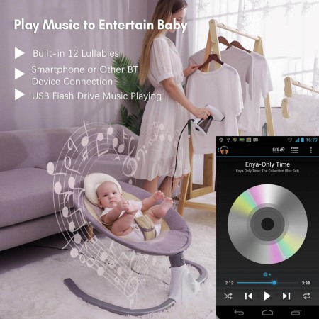 Leagăn Electric Bebeluși – Bluetooth, 4 Viteze, Albastru Gri, 0–18 Luni [10]