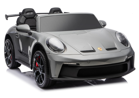 Masinute electrice - Masinuta Electrica Porsche GT3 24V, Gri, cu telecomanda, Roti EVA, Scaun Piele Ecologica, Lumini LED, MP3, USB, Bluetooth 3 ani+
