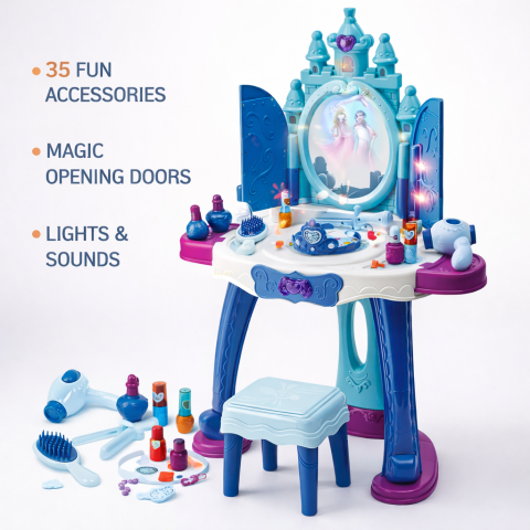 Masa de toaleta interactiva Printesa cu oglinda scaun si accesorii 35 piese [5]