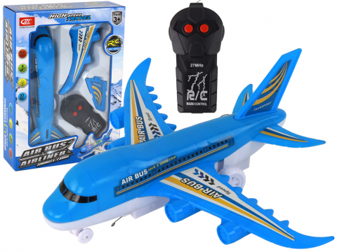 Vehicule si jucarii R/C - avion-pasageri-rc-telecomanda-lumini-albastru-diy-3ani-Bebelul