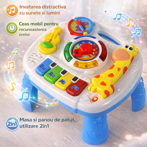 Jucarii bebelusi - masuta-interactiva-educativa-2in1-pian-ceas-bebelusi-Bebelul