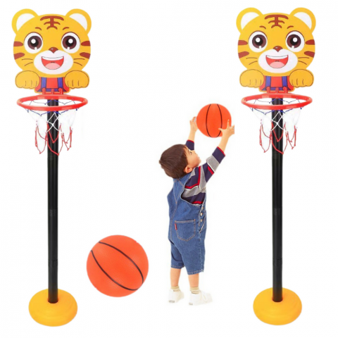Jucarii Copii - set-cos-baschet-copii-reglabil-tigru-galben-110cm-Bebelul
