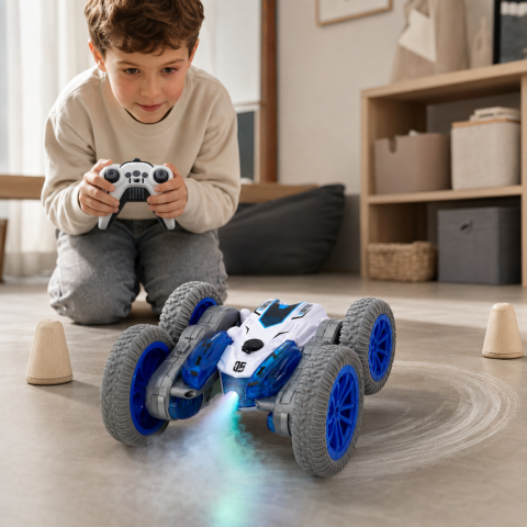 Masina acrobatica RC 2,4 GHz cu drift 360°, abur iluminat si lumini LED, albastra, 3 ani+ [1]
