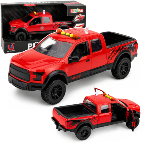 Jucarii - Masina Pickup LEAN Toys cu Portiere Mobile Lumini si Sunete, 1:12, Rosu, 3 ani+