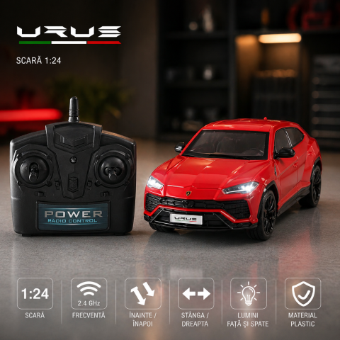Masinute R/C - Masina cu Telecomanda R/C 1:24 Lamborghini Urus Rosu 2.4G cu Lumini