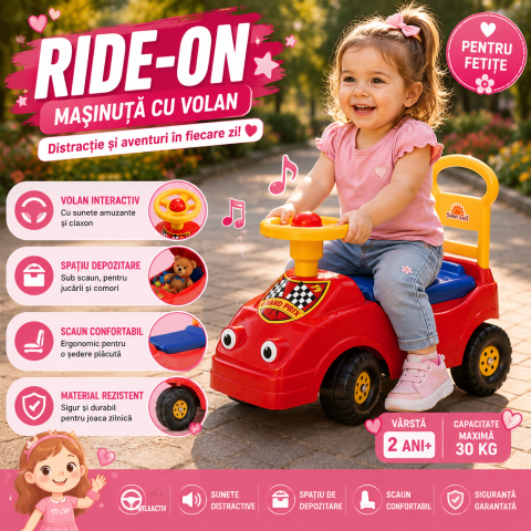 Masina curse copii Baby Taxi Dohany rosu cu volan si claxon [1]