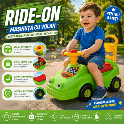 Masina curse copii Baby Taxi Dohany verde cu volan si claxon [1]