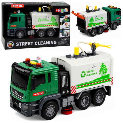Jucarii - Camion de Ingrijit Strada LEAN Toys cu Functie Apa, Lumini si Sunete, 1:14, verde, 3 ani+