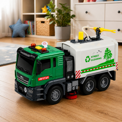 Camion de Ingrijit Strada LEAN Toys cu Functie Apa, Lumini si Sunete, 1:14, verde, 3 ani+ [4]