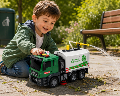 Camion de Ingrijit Strada LEAN Toys cu Functie Apa, Lumini si Sunete, 1:14, verde, 3 ani+ [1]