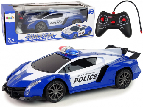 Masinute R/C - Mașină de poliție cu lumini LED și telecomandă copii, 1:16, Albastru