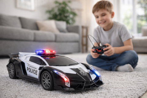 Masinute R/C - Masina de Politie cu Telecomanda R/C 1:16 Neagra cu Lumini LED