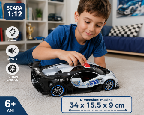 Masina de Politie cu Telecomanda RC 1:12, Portiere Actionate din Telecomanda, Lumini LED, Acumulator 6V 500mAh, Alba, 6 Ani+ [5]
